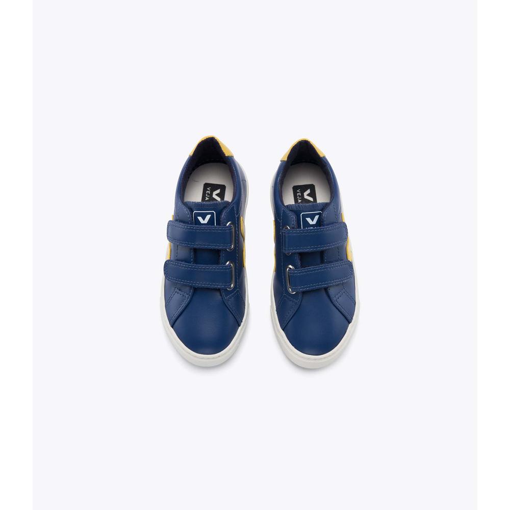 Veja ESPLAR LEATHER Sneakers Kinderen Navy/Yellow | BE 813YXF